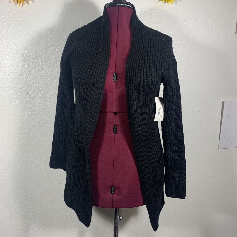 ANA - A New Approach - NWT Black Knit Pocket Sweater Open Cardigan Size XS Women